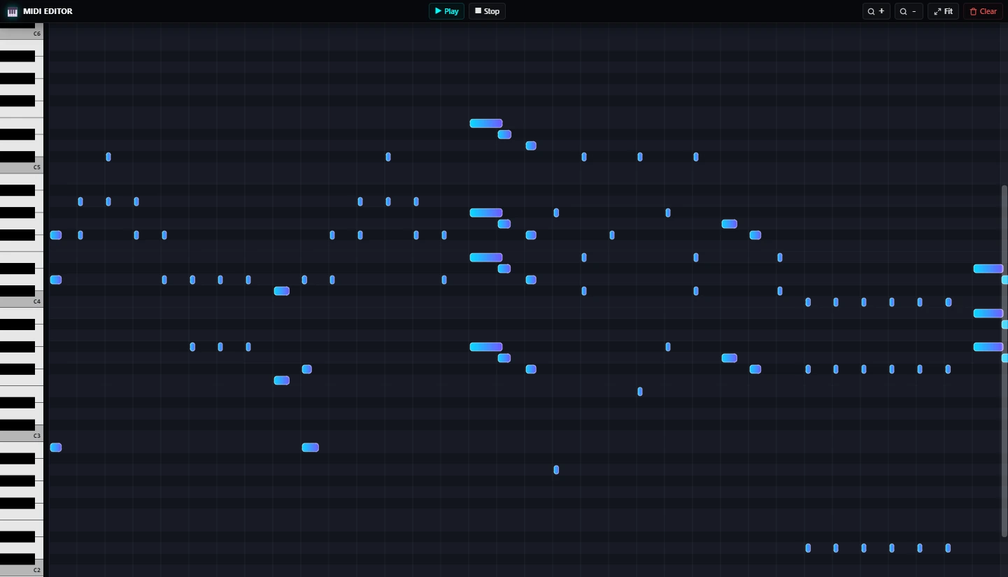 Interface de l'Éditeur MIDI avec grille et notes