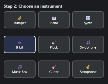 Menu du Sélecteur d'Instrument